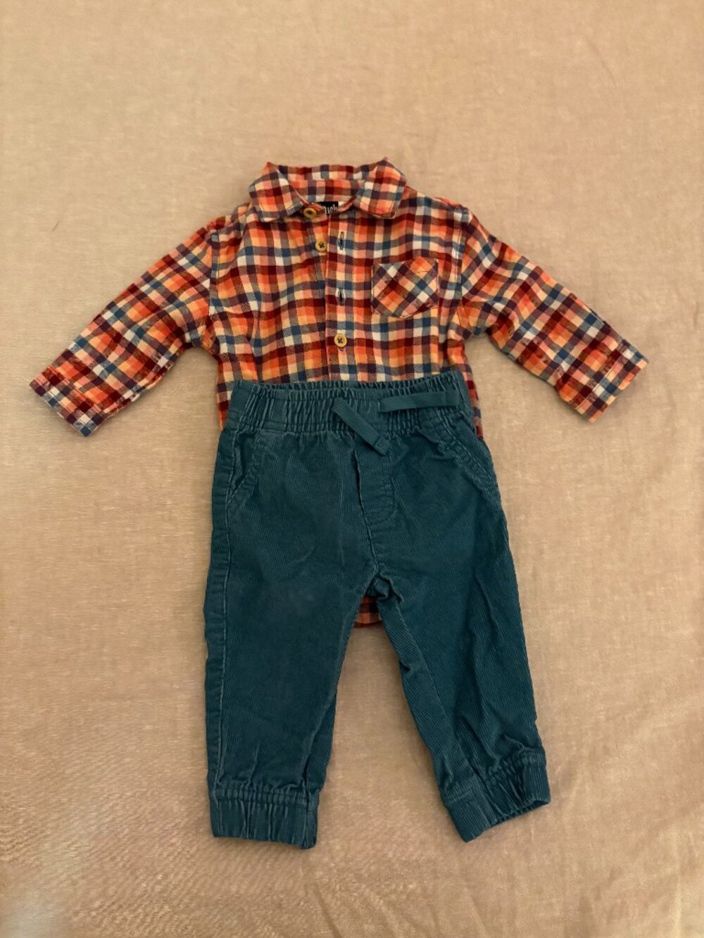 Mick Mack Baby Boy 2pc Plaid Flannel Shirt & Corduroy Pants Set 3-6M